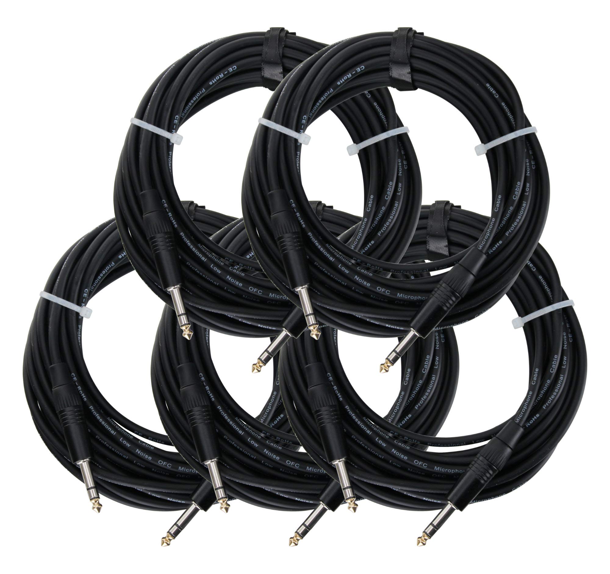 Pronomic 5er Set Stage INSTS-10 Stereo-Klinkenkabel (symmetrisch abgeschirmt, zweiadrig, 6,3mm Stereo-Klinke ⇒ 6,3mm Stereo-Klinke, 10 m lang) Schwarz