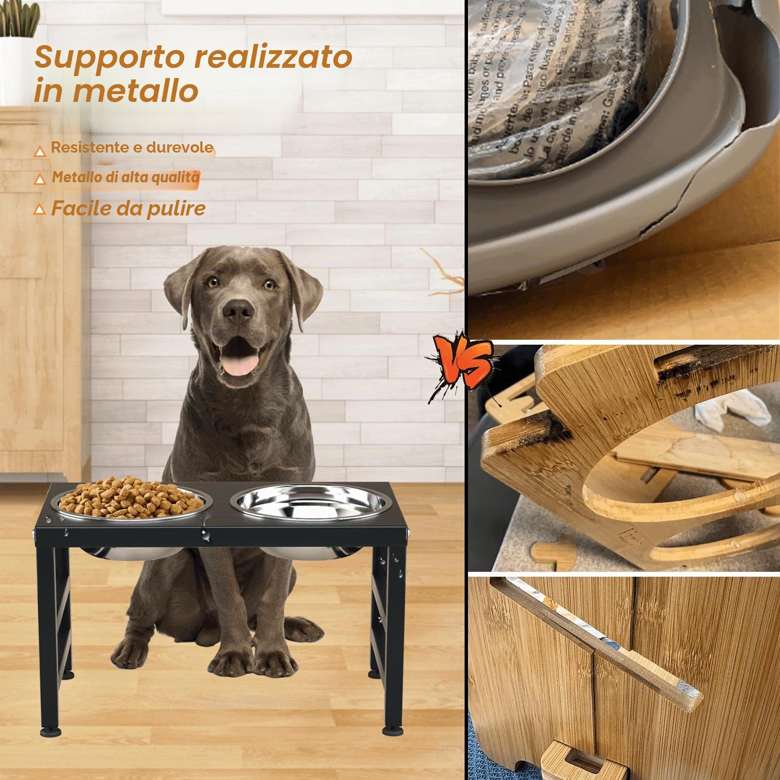 ADENGL Ciotola per cani rialzata in metallo, altezza 25,4 cm, supporto per mangiatoia per cani con 2 ciotole in acciaio inossidabile da 1,19 g e tappetino antiscivolo da 40 x 61 cm, supporto per cibo