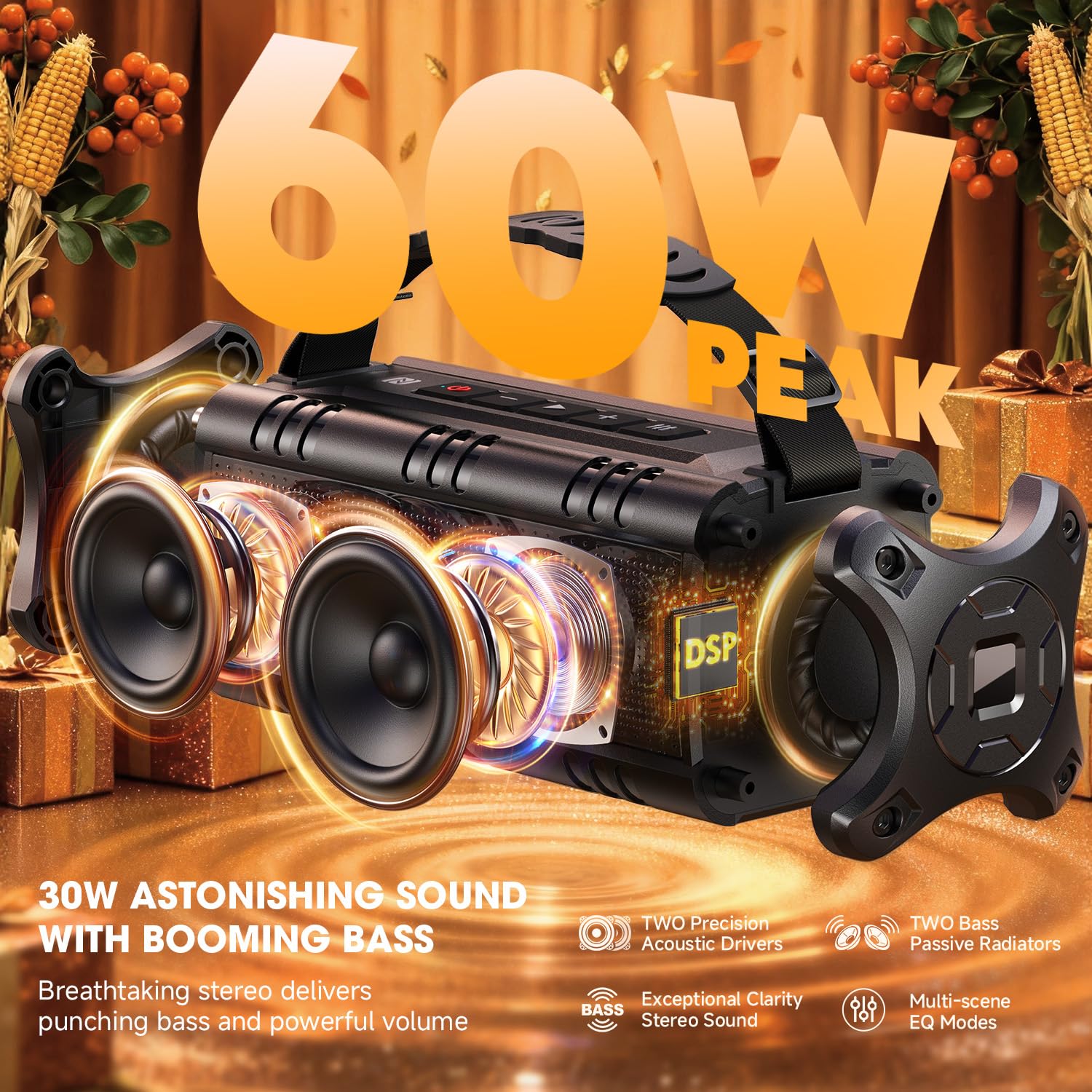 W-KING 30 W Altoparlante Bluetooth, altoparlante portatile, potente altoparlante, 24 ore di autonomia in lettura, batteria grande, scheda TF, chiavetta USB