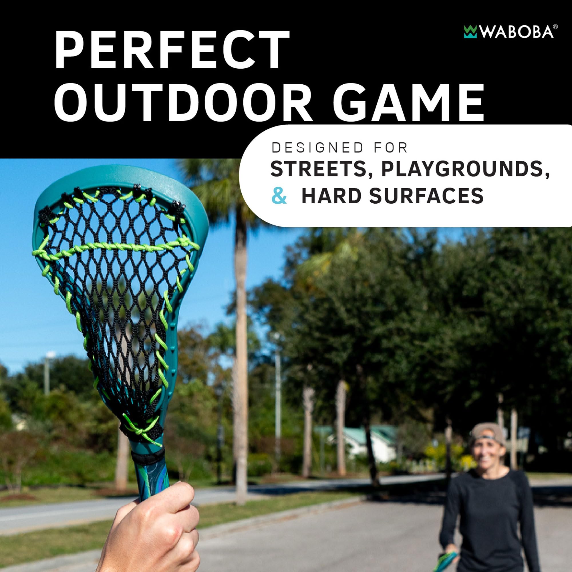 Waboba Mini Lacrosse Sticks – 43,2 cm Outdoor-Übungs-Starter-Set für Kinder und Jugendliche – Fangspiel für Garten oder Strand – inklusive 2 Stäbchen und 1 Mondball