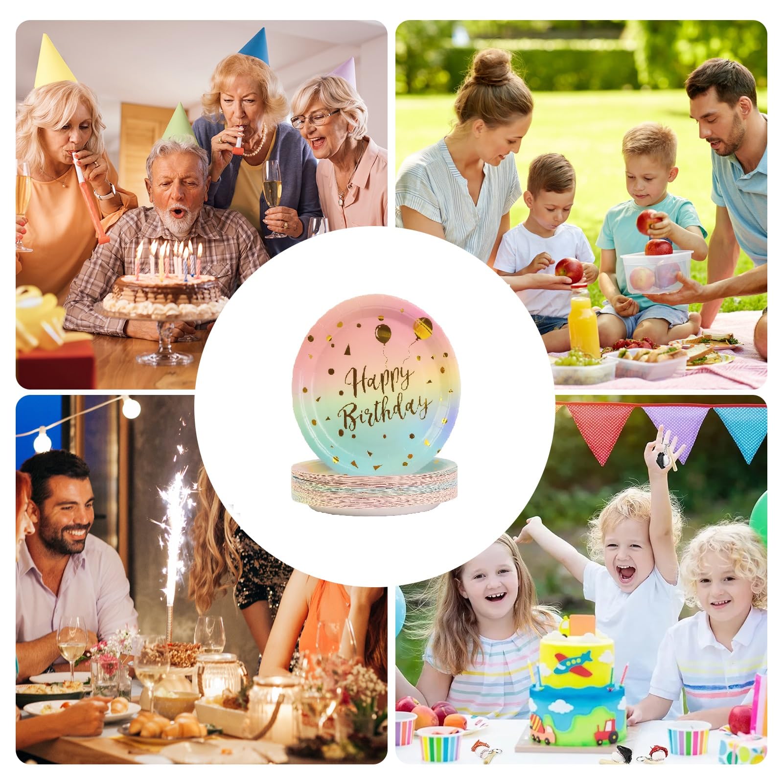 50 Stück Happy Birthday Pappteller – 17,8 Cm Weiße Dessertteller Mit Bunten Punkten – Einweg-Deko Für Kuchen, Obst & Snacks – Perfekt Für Kinderpartys