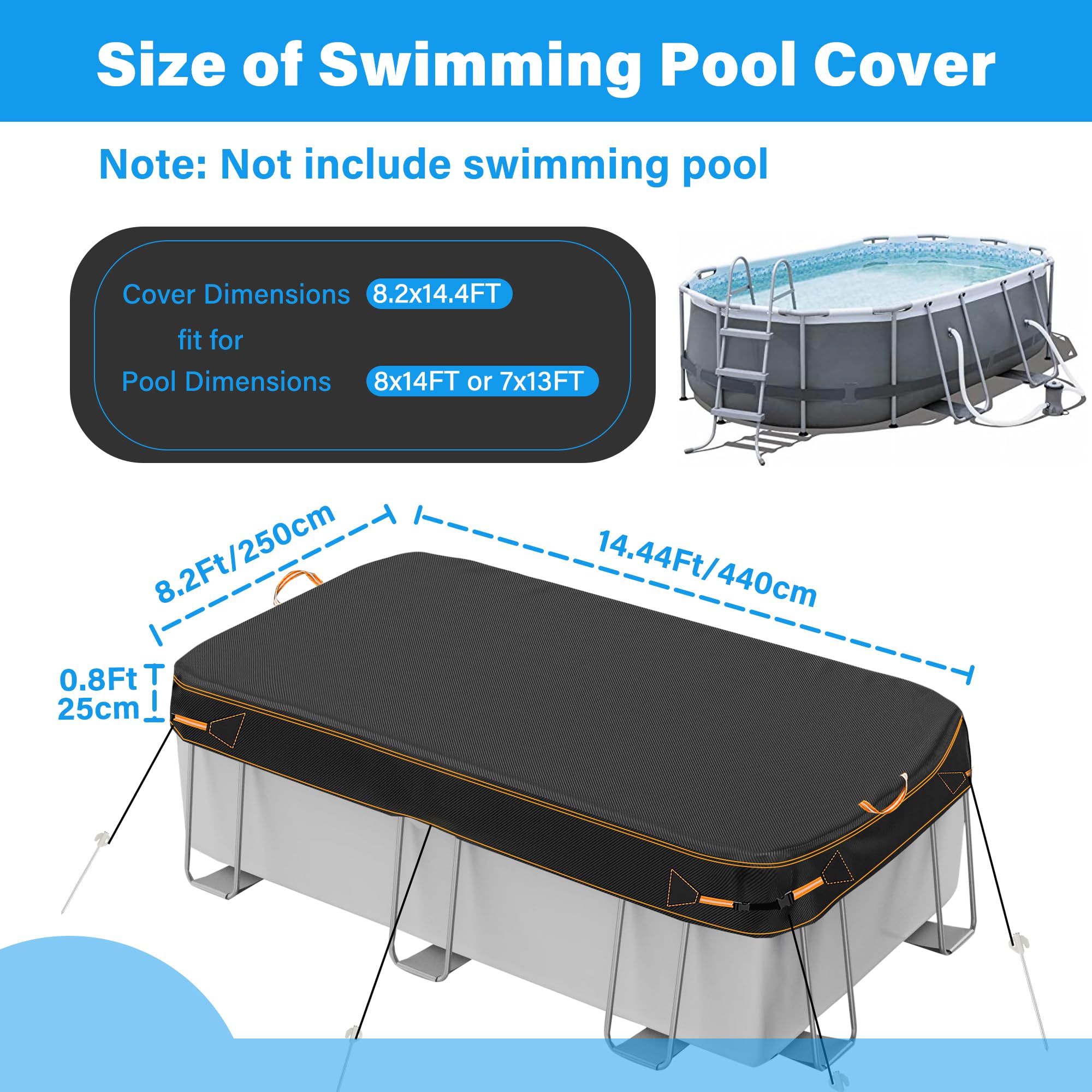 rechteckige Pool Abdeckung, 4x2m Heavy Duty Stoff Abdeckungen für oberirdische Schwimmbäder, einschließlich Seil Krawatte & Nägel, Winddicht reißfest wasserdicht UV-beständig
