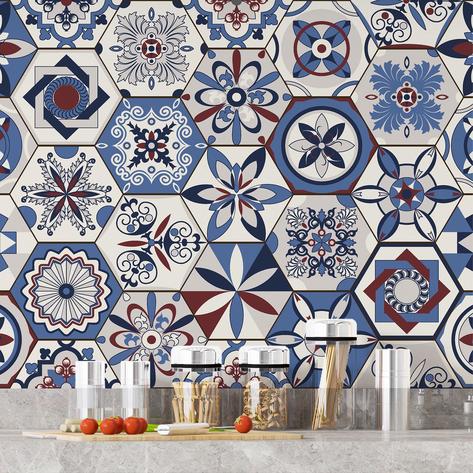 Lumalea Adesivo per cucina, effetto piastrelle di cemento, 3617681369110, adesivo + protezione opaca, 90 x 117 cm