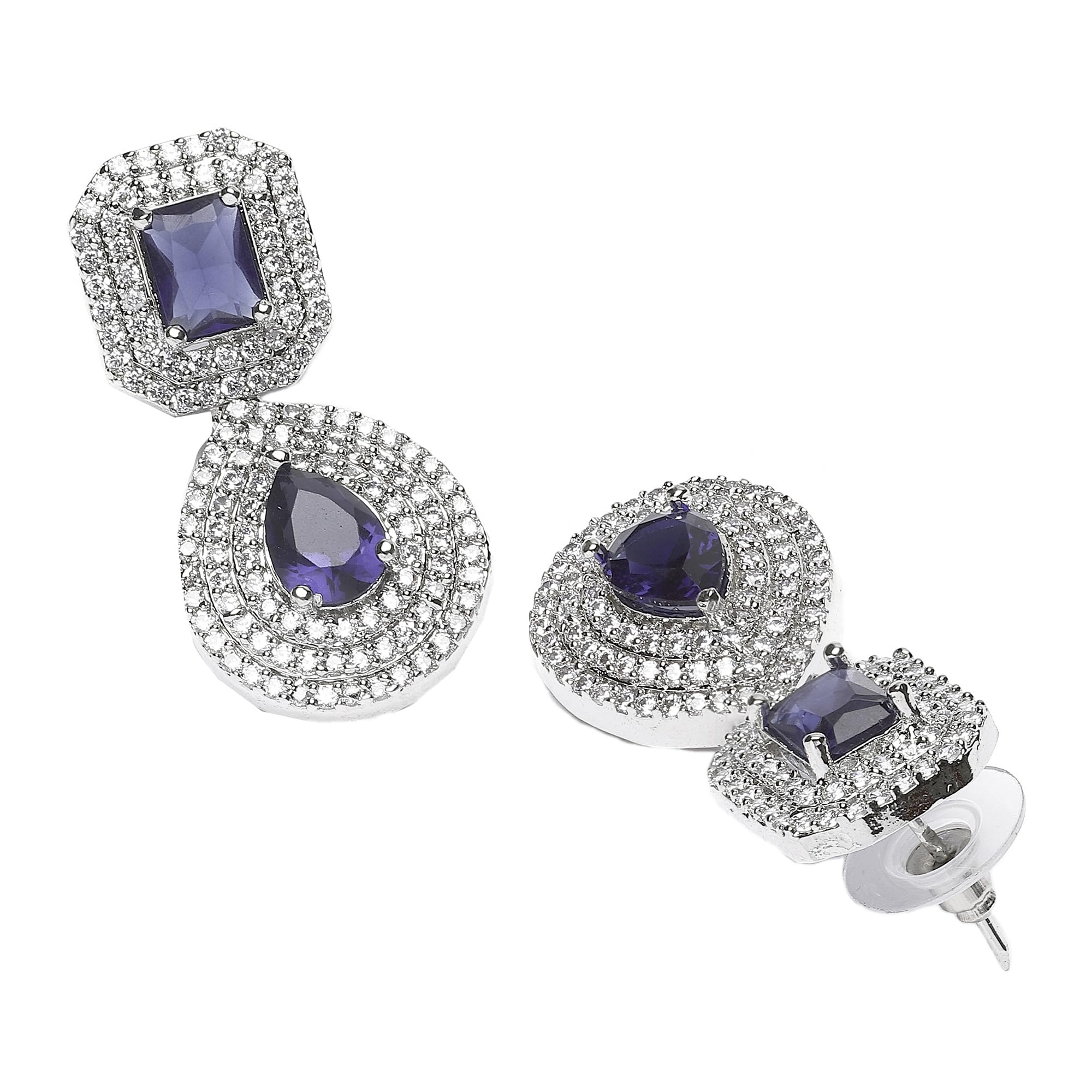 Rhodium-Plated Square & Teardrop Drop Earrings