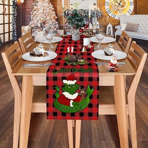 Miniatura 7 de Camino de mesa de Navidad a cuadros, decoración de mesa temática de Navidad, adecuado para decoración de fiestas en interiores y hogar, 13 x 72