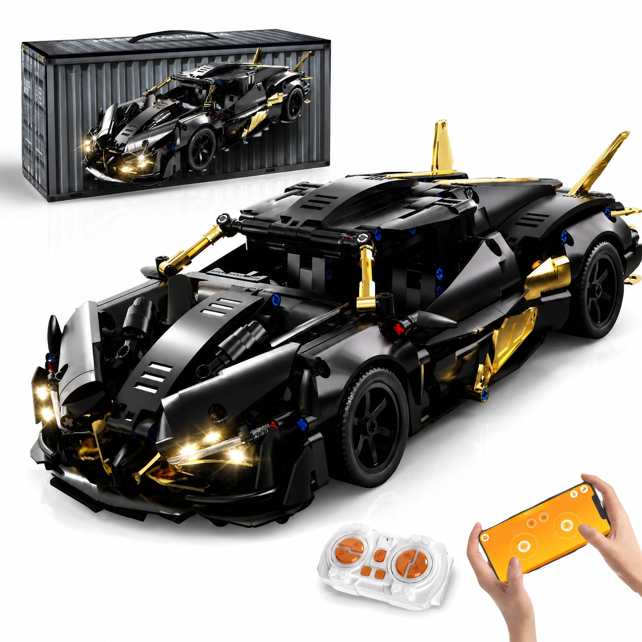 kit Voiture RC, Voiture RC, 1:14 avec LED Modèle Projet | kit voiture RC: LED avant et arrière avec système motorisé intégré; conçu pour construction en famille, conduite intérieure