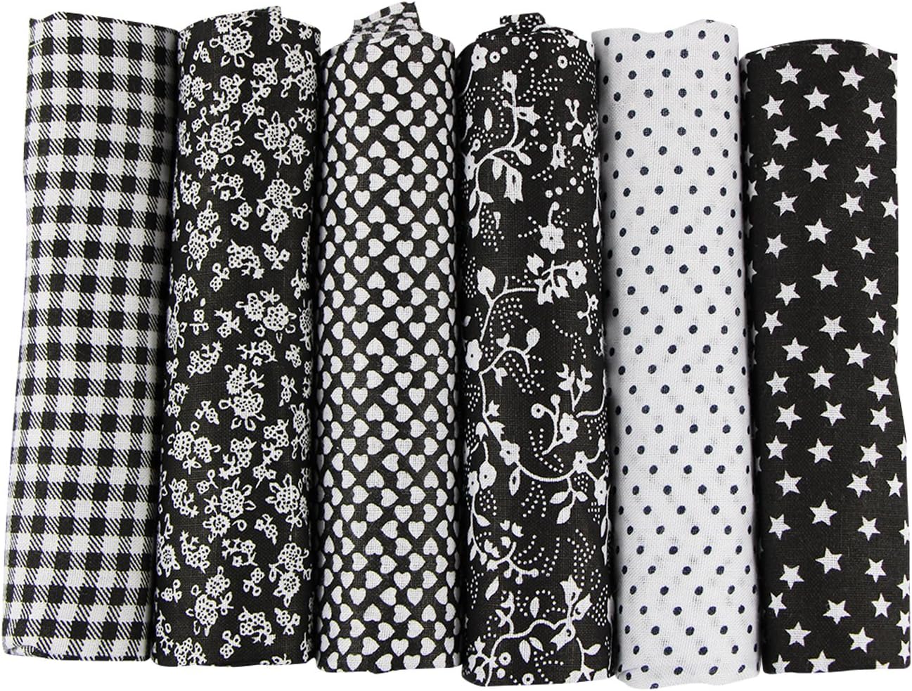 UOOOM 6pcs 50 x 50cm Patchwork Cotton Fabric DIY Handmade Sewing Quilting Fabric Different Designs (Tone-Black)