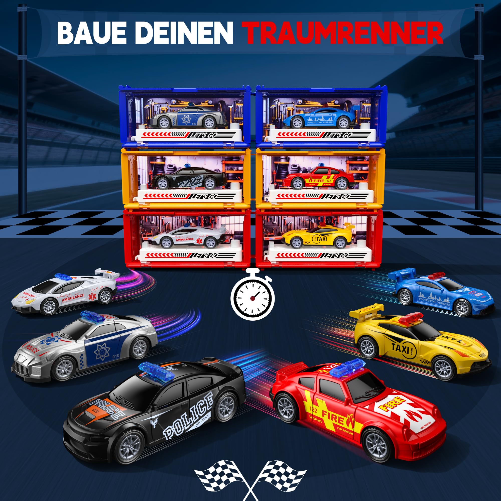 Set di giocattoli per auto, auto giocattolo in metallo con pista e garage, piccole auto per bambini dai 3 anni in su, regalo di compleanno per ragazzi e ragazze
