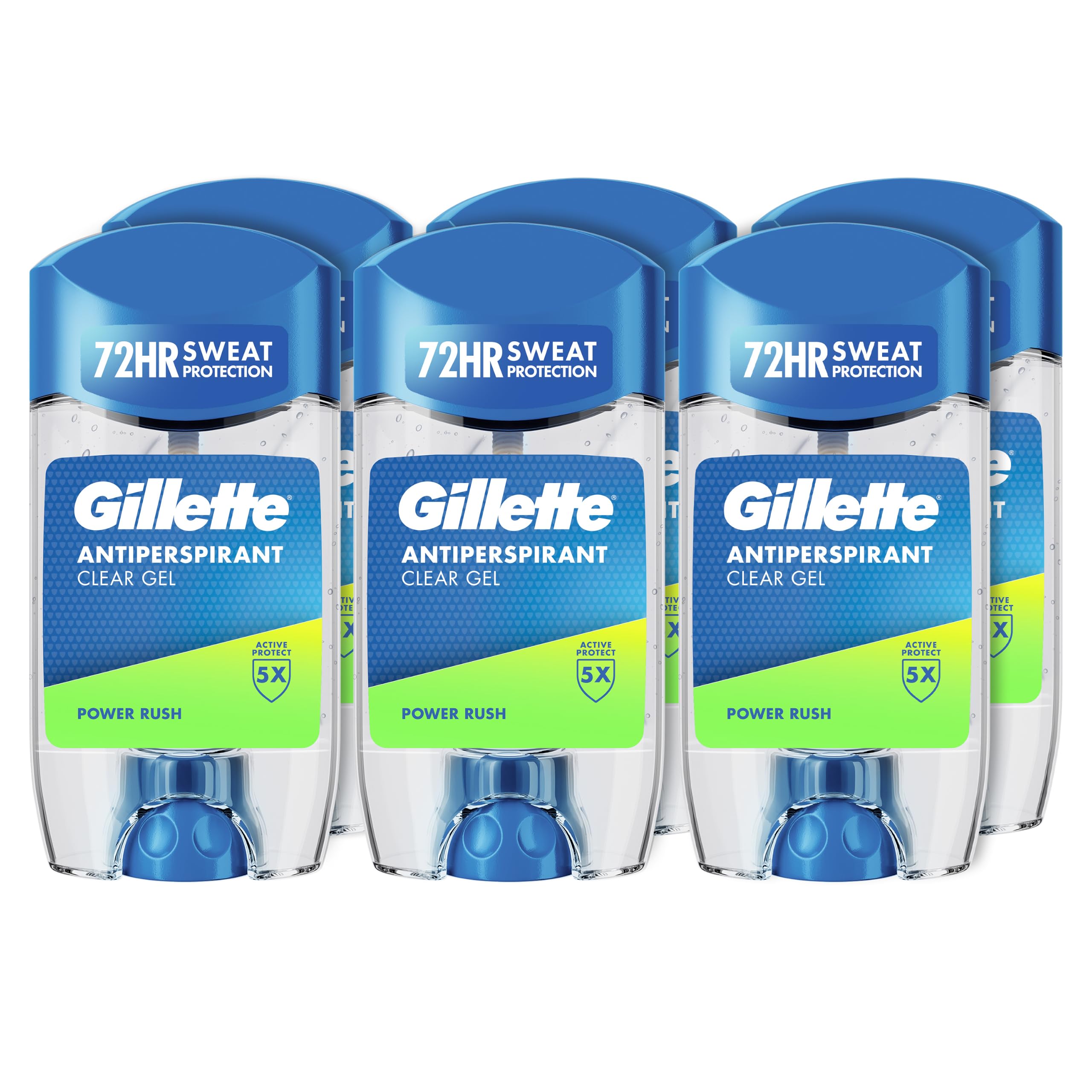 Gillette Clear Gel Antitranspirante Y Desodorante Power Rush Para Hombre, 70 ml x 6
