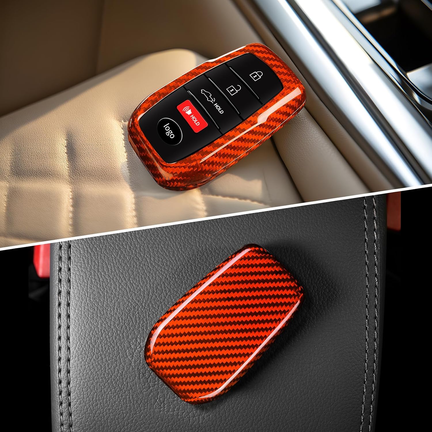 Key Fob Case Compatible with Toyota Tundra 2022 2023 2024, Glass Fiber Key Fob Cover Compatible with Toyota Sienna 2021-2024 Corolla Tacoma 2024 2025, Fit for Sequoia 2023 2024, Orange