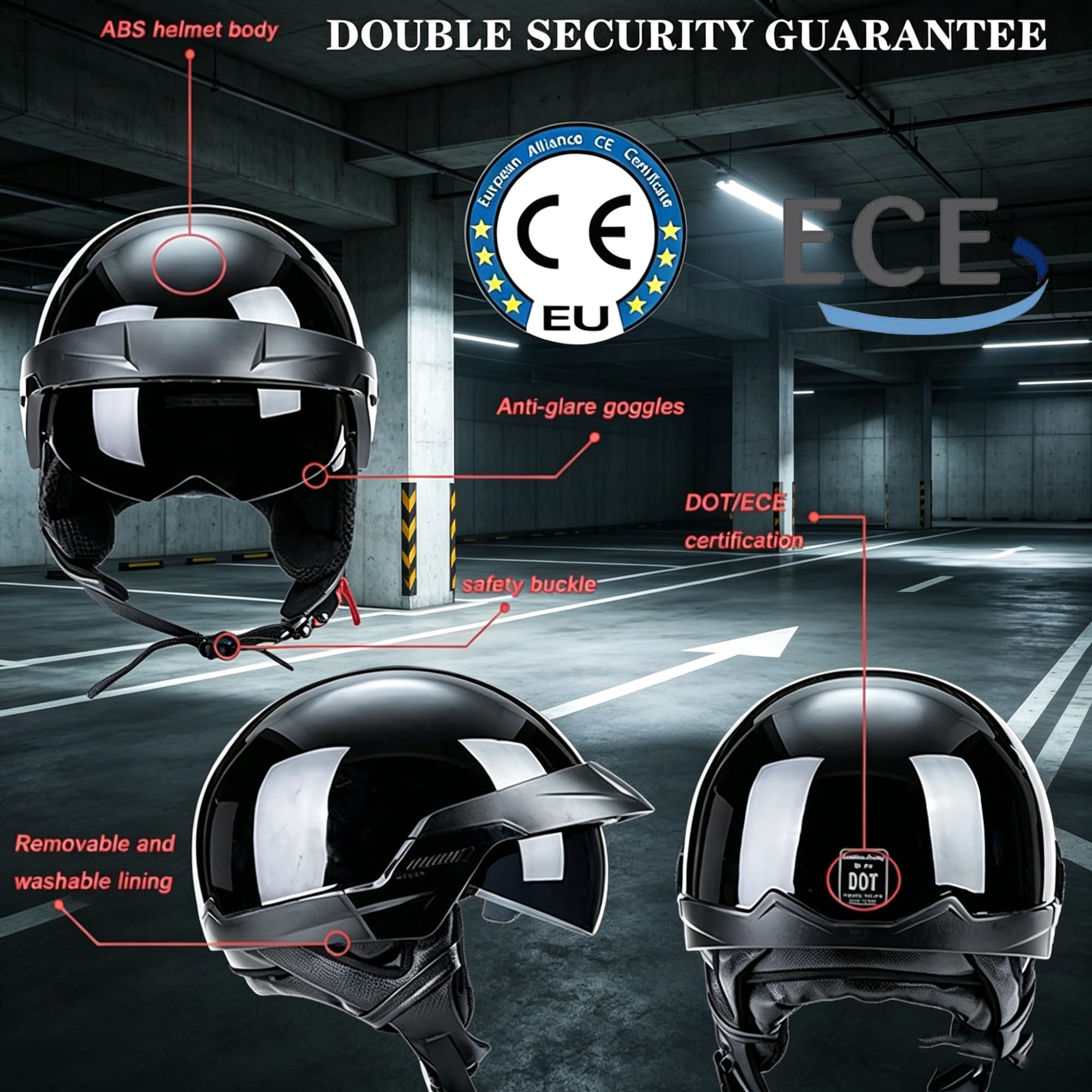 Kask Motocyklowy Typu Orzeszek Retro, Nowoczesny Urban Jet z Blendą Przeciwsłoneczną, ECE 22.06, Skorupa Anti-Mushroom z Maską Czaszką do Cruiser Skuter