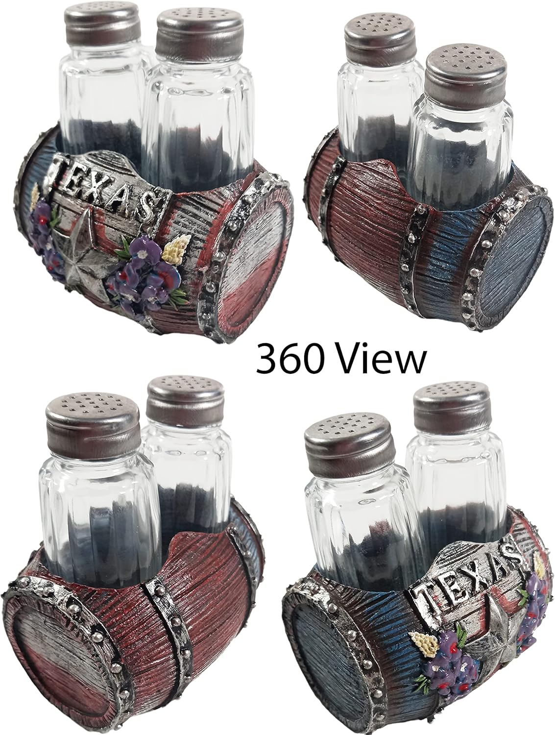 Urbalabs Western Armadillo, Barrel, Cowboy Boots Salt and Pepper Shaker Caddy Farmhouse Dinner Table Kitchen Ranch Decorations Rustic Cowboy Decor Hand Painted (Texas Barrel)