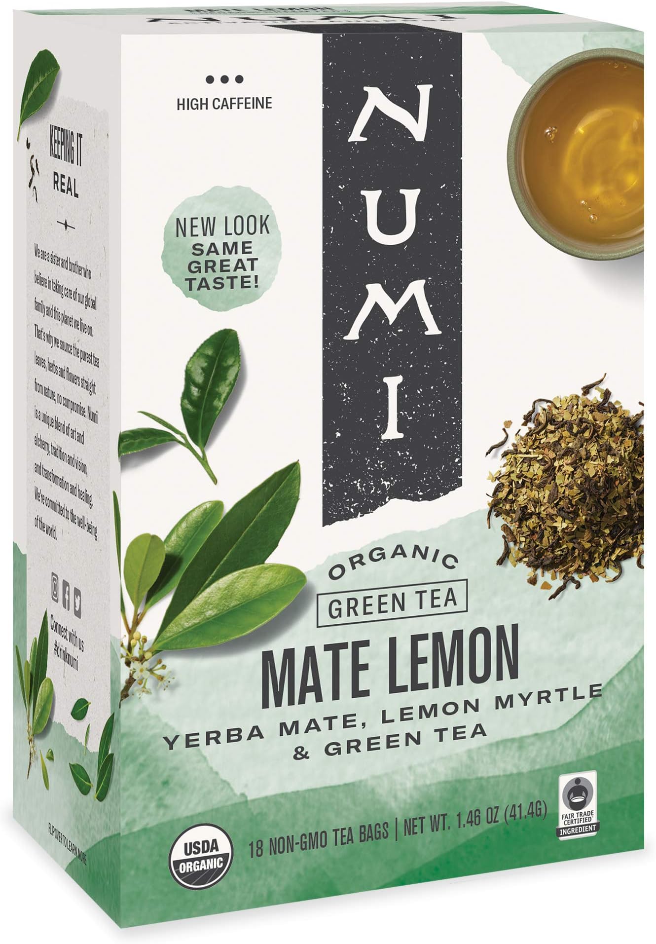 Organic Tea Mate Lemon, Yerba Mate, Green Tea and Lemon Myrtle, 18 Count Tea Bags (Pack of 3)