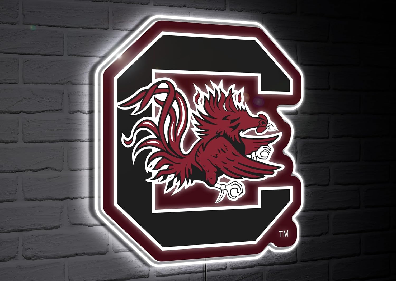 Team Sports America NCAA University of South Carolina Ultra-Thin LED Light Wall Sign Décor | Officially Licensed - 23 Inch Mascot Logo Shaped Wall Sign | Made in USA