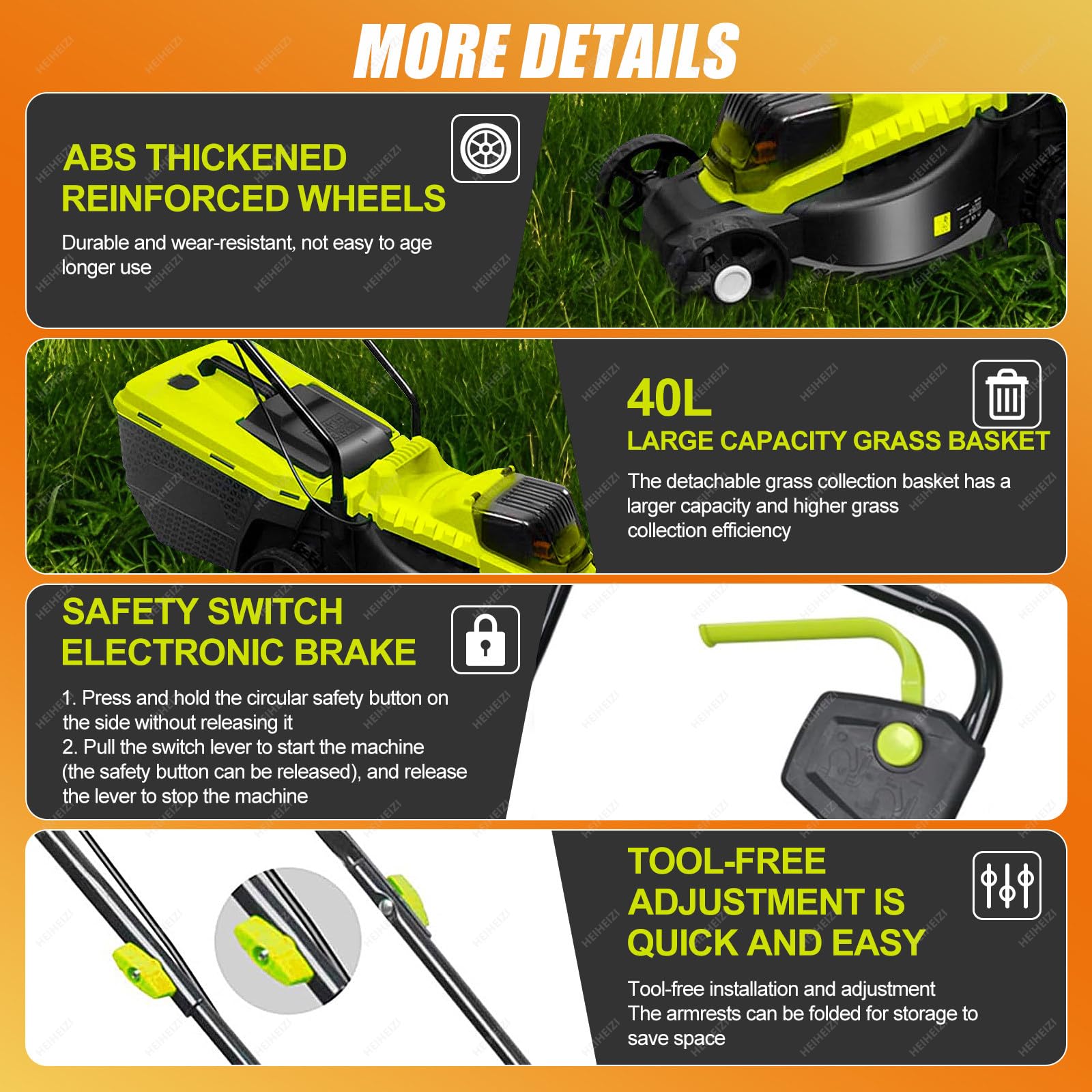 Cortacésped Autopropulsado Inalámbrico, Cortacésped Eléctrico Brushless 40V con Ajuste de Altura de Corte En 3 Posiciones, Batería de Litio 4000mah, Bolsa Recolectora de 40l,2 Batteries