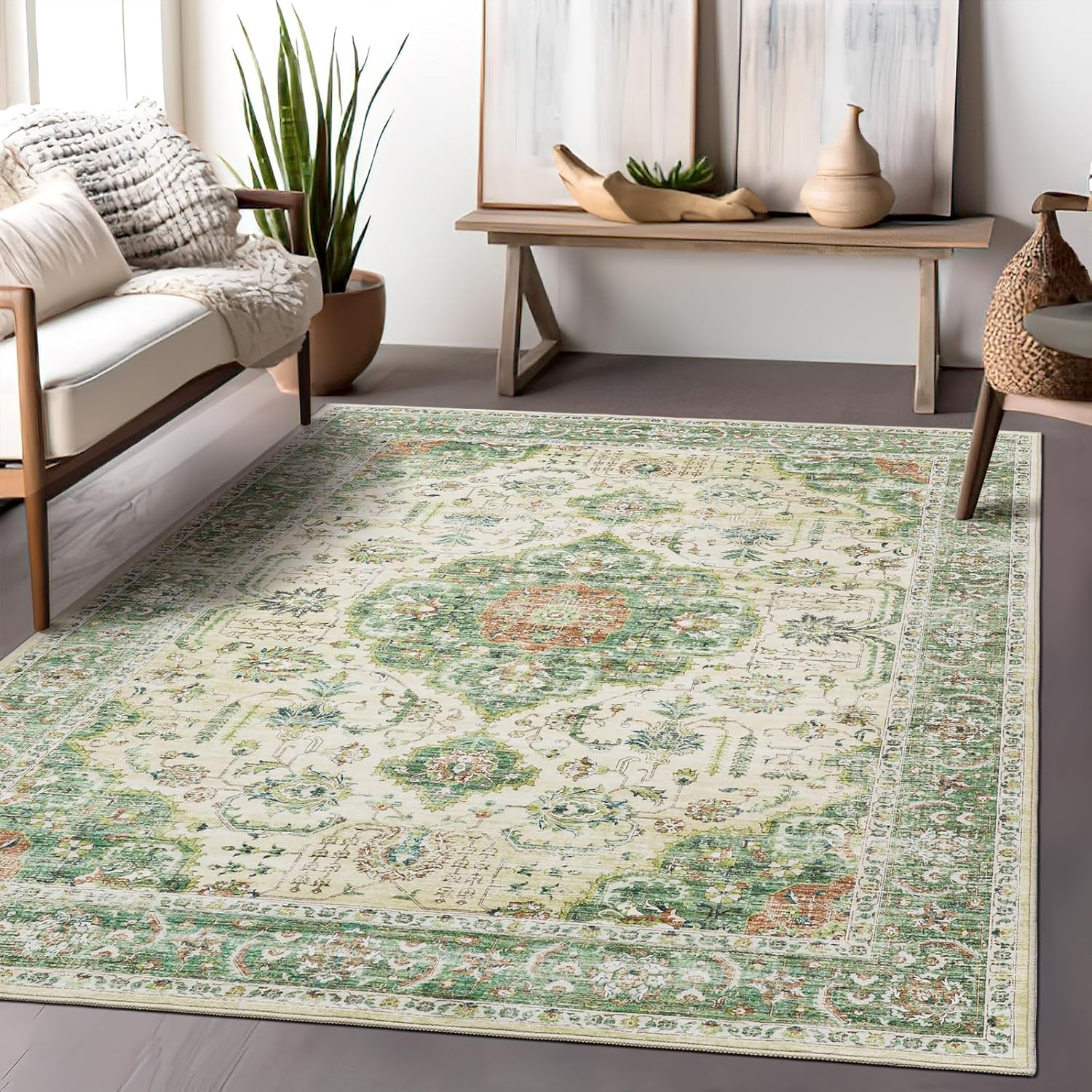 Roxstand Washable Rugs 5x7, Boho Bedroom Area Rug with NonSlip Backing