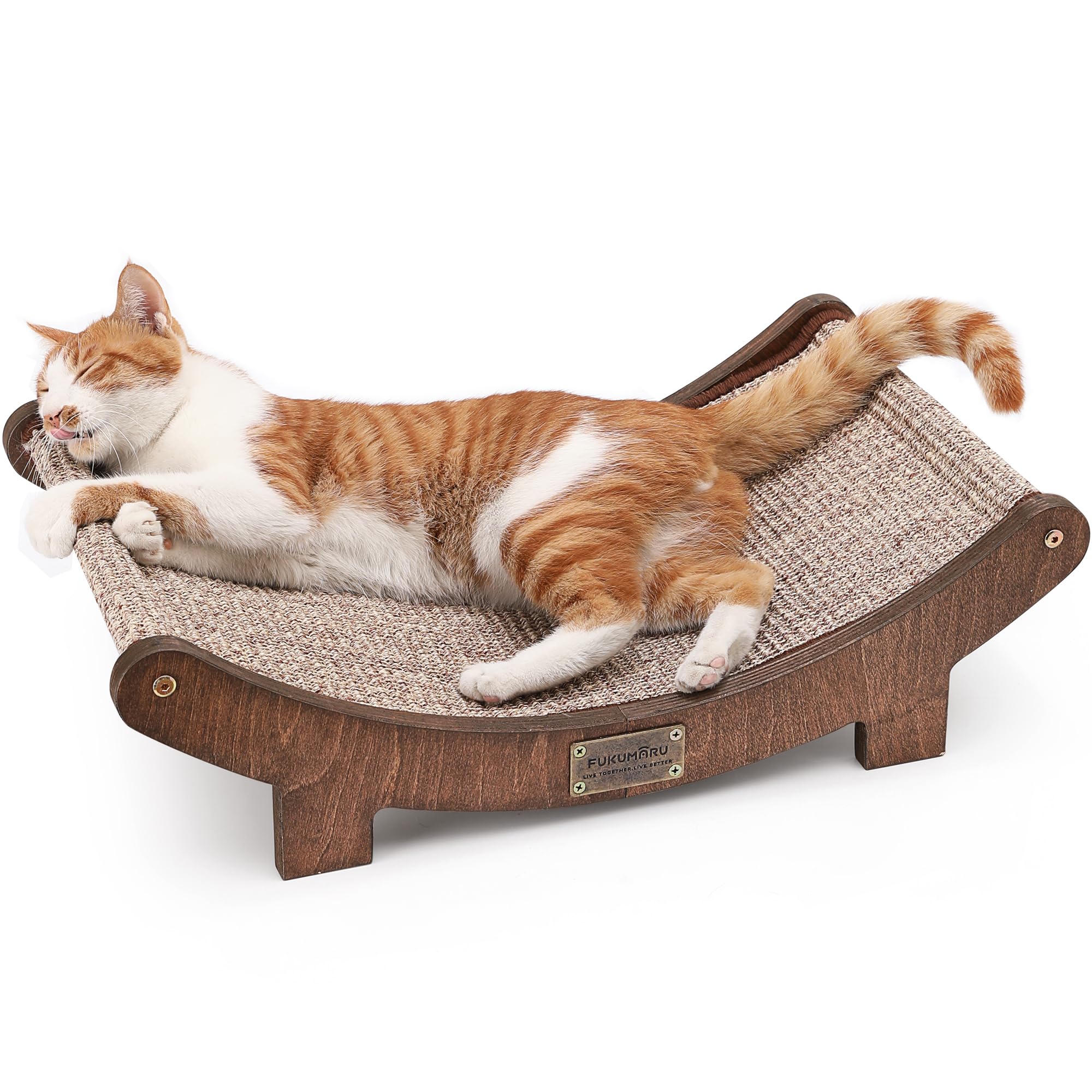 FUKUMARU Cuccia Tiragraffi in Sisal per Gatti, 60cm Letto Tiragraffi Resistente per Gatti da Interno, Amaca in Sisal Naturale 100%, Struttura in Legno Massello per Dormire e Farsi le Unghie (Noce)