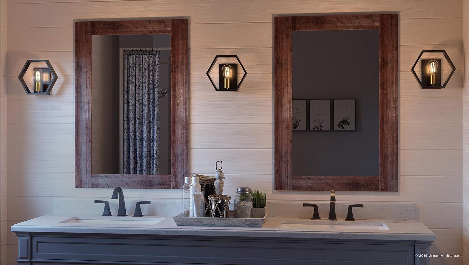 Urban Ambiance Luxury Industrial Wall Sconce, Small Size: 8.75" H x 10" W, with Geometric Style Elements, Natural Black Finish, UQL2773, Venezia Collection