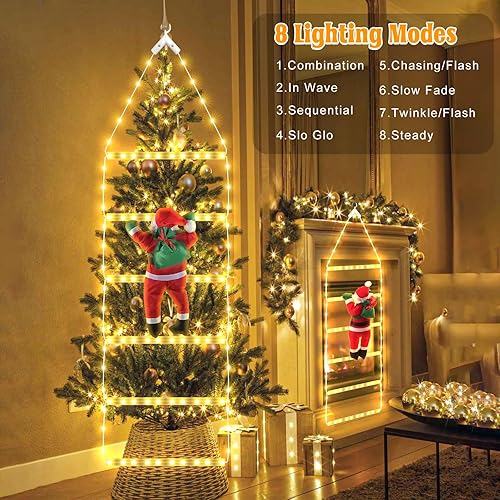 Miniatura 4 de 98 luces LED de Navidad para interiores y exteriores, 2.5 pies, luces decorativas de escalera de Navidad con Papá Noel, 8 modos, luz impermeable