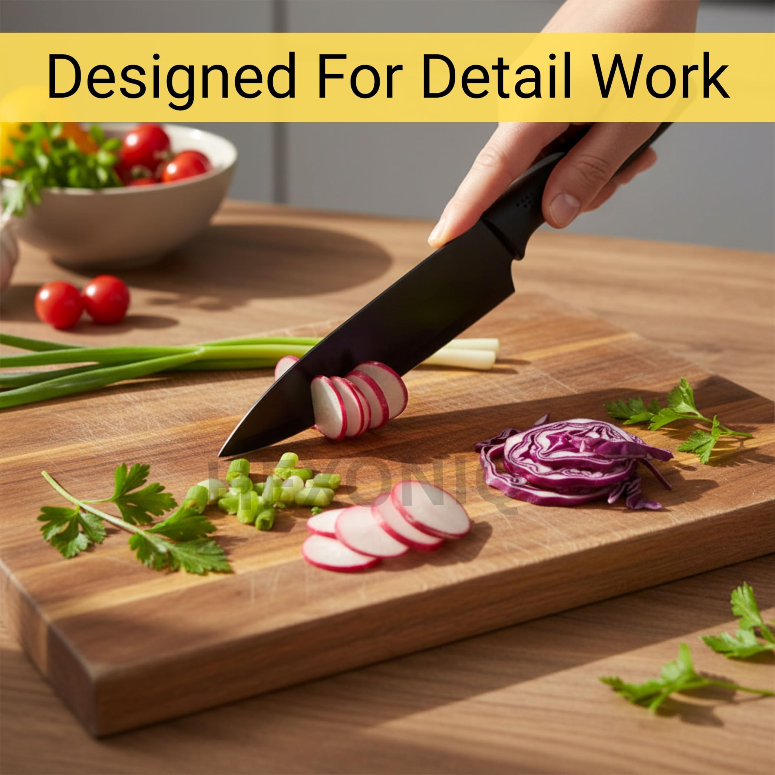 HEXONIQ® Stainless Steel Kitchen Knife Set, Professional Chef Knife with Santoku Paring Knife Vegetable Cutting & Chopping Sharp Blade, Ergonomic Handy Handle for Kitchen, Restaurant, Black, Pack of 2 1