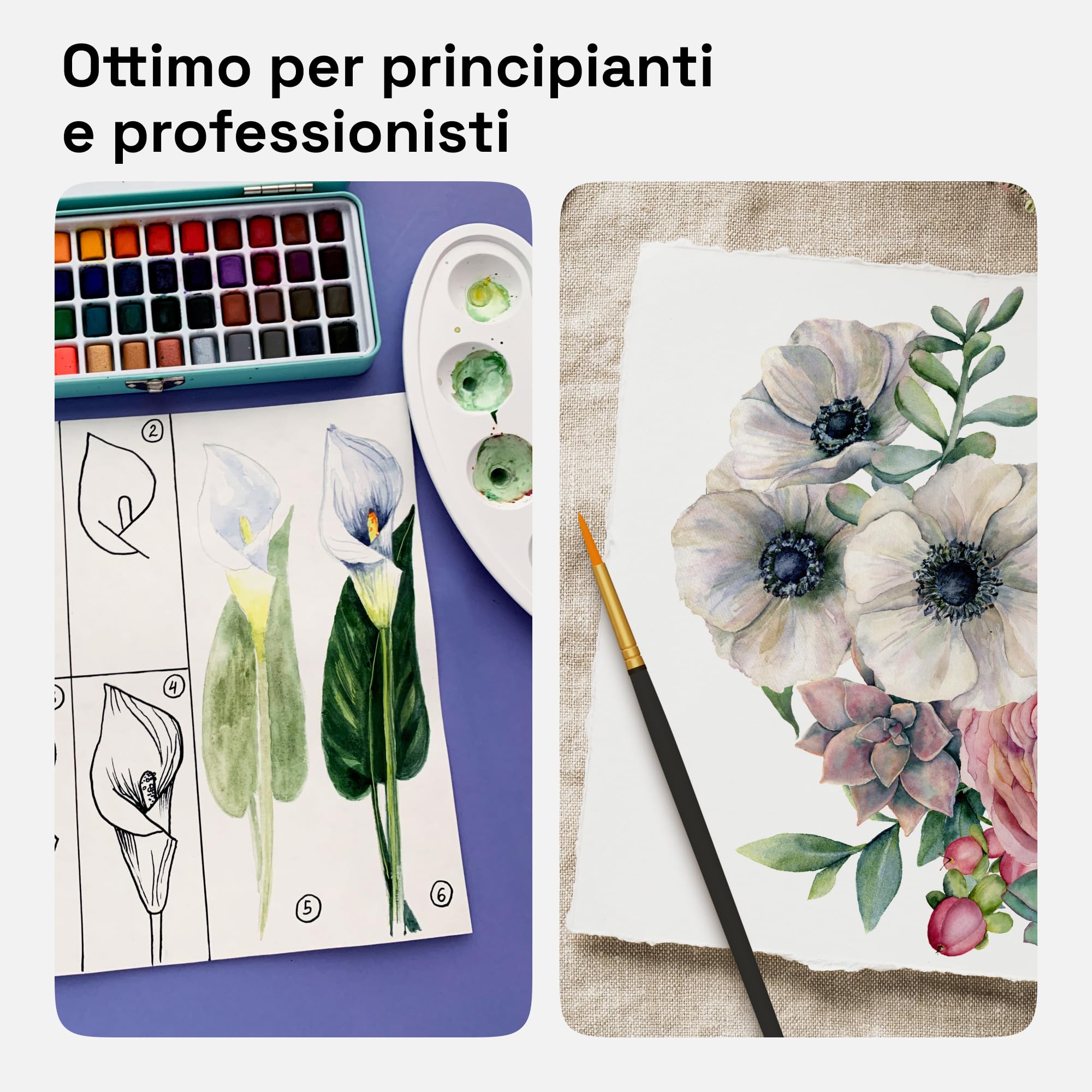 Artistro Set per Acquerello in Astuccio, Acquerelli in 48 Colori con Metallizzati e Neon + Accessori. Acquerelli Professionali per Artisti e Hobbisti. Acquarelli per Bambini e Adulti