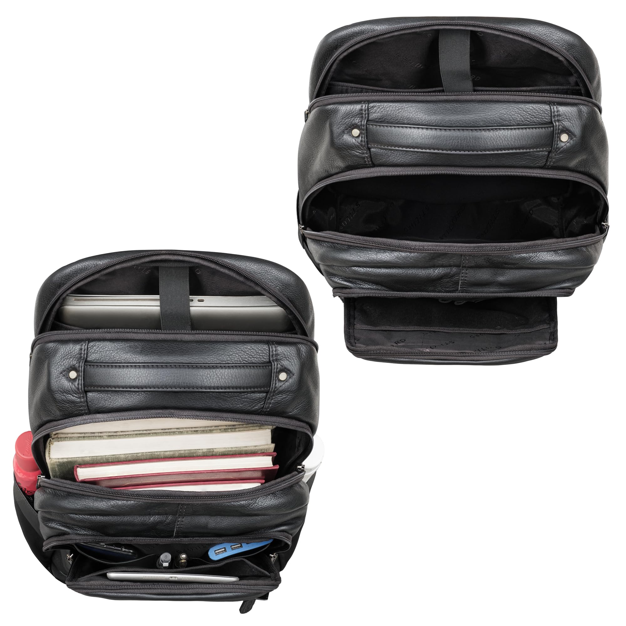 STILORD Maxim Grand Sac à Dos Homme Cuir Sac a Dos Ordi Portable 17-19 Pouces Backpack Antivol XL Sac Travail Sac a Dos Voyage Femme Cuir Véritable Couleur:Noir