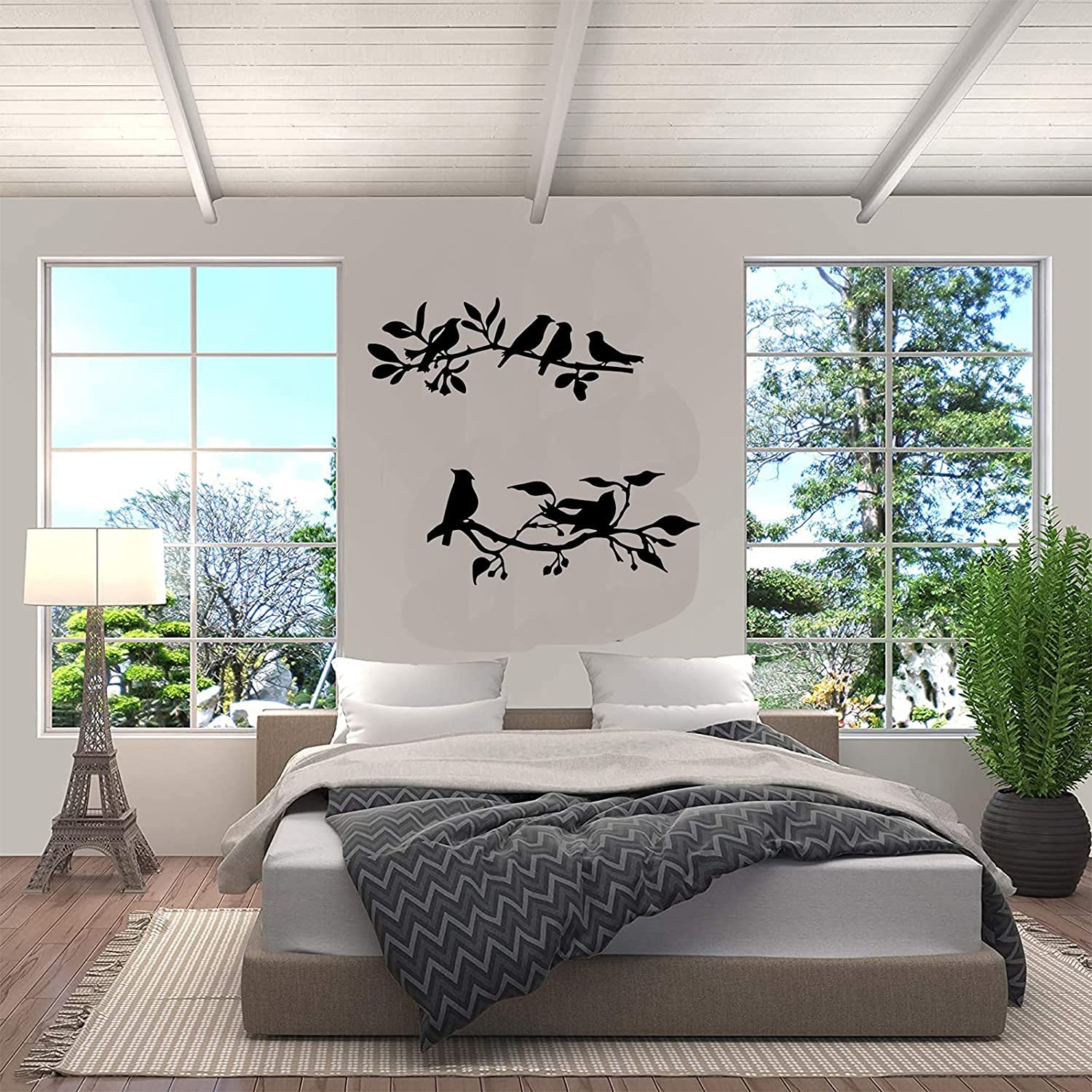 Youyole 5 Decorazioni Da Parete In Metallo Con Uccellini Sul Ramo - Sagome Nere Per Interni Ed Esterni, Dimensioni Variabili, Arredo Casa Originale - 3