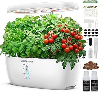 Ahopegarden Indoor Garden Hydroponics Growing System: 12 Pods Plant Germination Kit Herb Garden Kit Growth Lamp Countertop with LED Grow Light Hydrophonic Planter Grower Harvest Vegetable Lettuce
