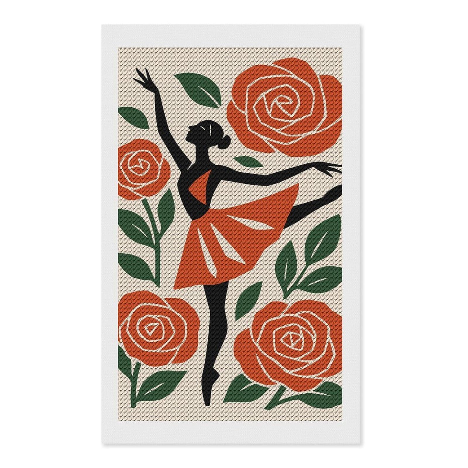 Junmoney Ballerina with Roses Diamond Art Kit 12"x20", Creative Leisure Activity, Complete Accessories, Vintage Style Decor, for Women
