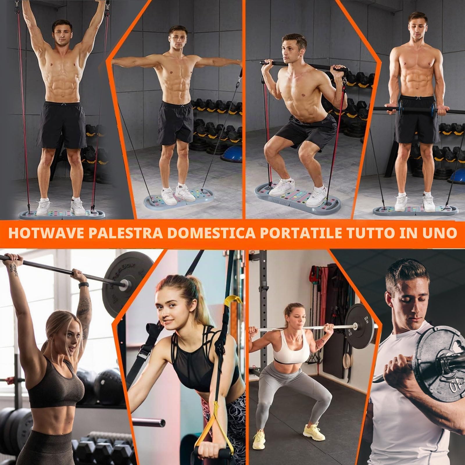 HOTWAVE Attrezzatura portatile per esercizi con 16 accessori da palestra. Tavola per flessioni 20 in 1, fasce di resistenza con ruota per addominali, allenamento completo del corpo a casa, in attesa