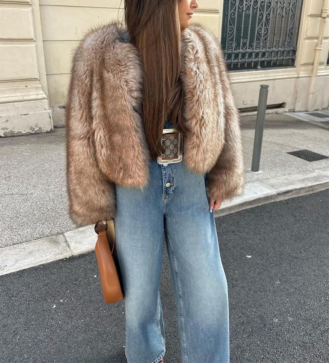 Women's Winter Faux Fur Jacket Long Sleeve Cropped Coat Fluffy Open Front Fashion Shaggy Outerwear Short Coat - Image 6