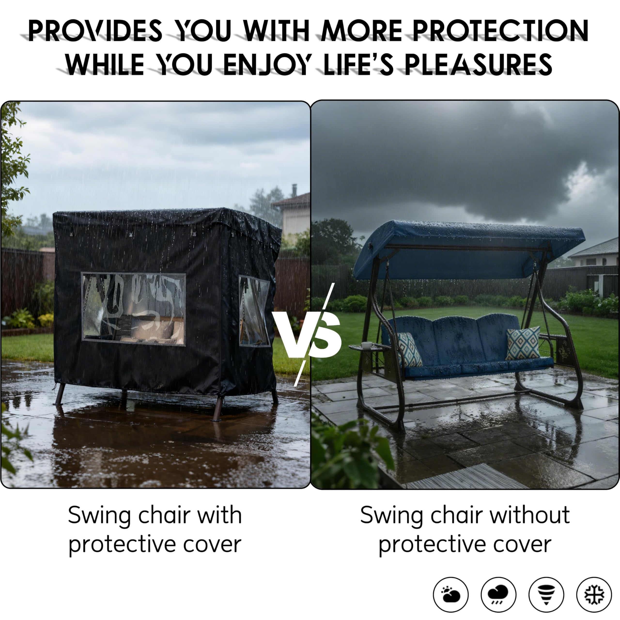 Funda para columpio al aire libre, (87 x 60 x 72 pulgadas), funda para hamaca de 3 plazas para exteriores, funda para silla de columpio, hamaca de jardín, con ventana de visualización
