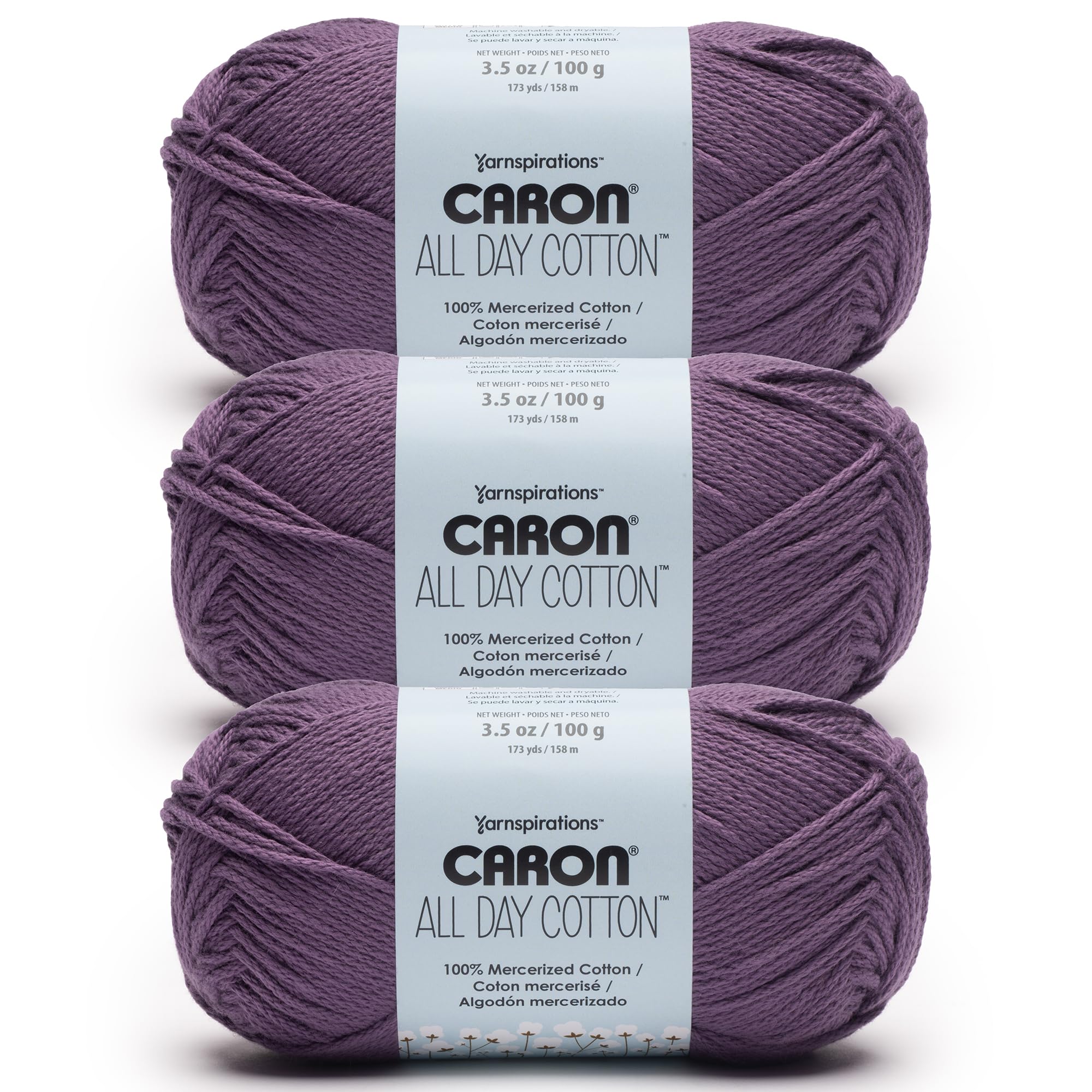 Caron All Day Cotton Yarn for Crocheting, Plummy, 3-Pack