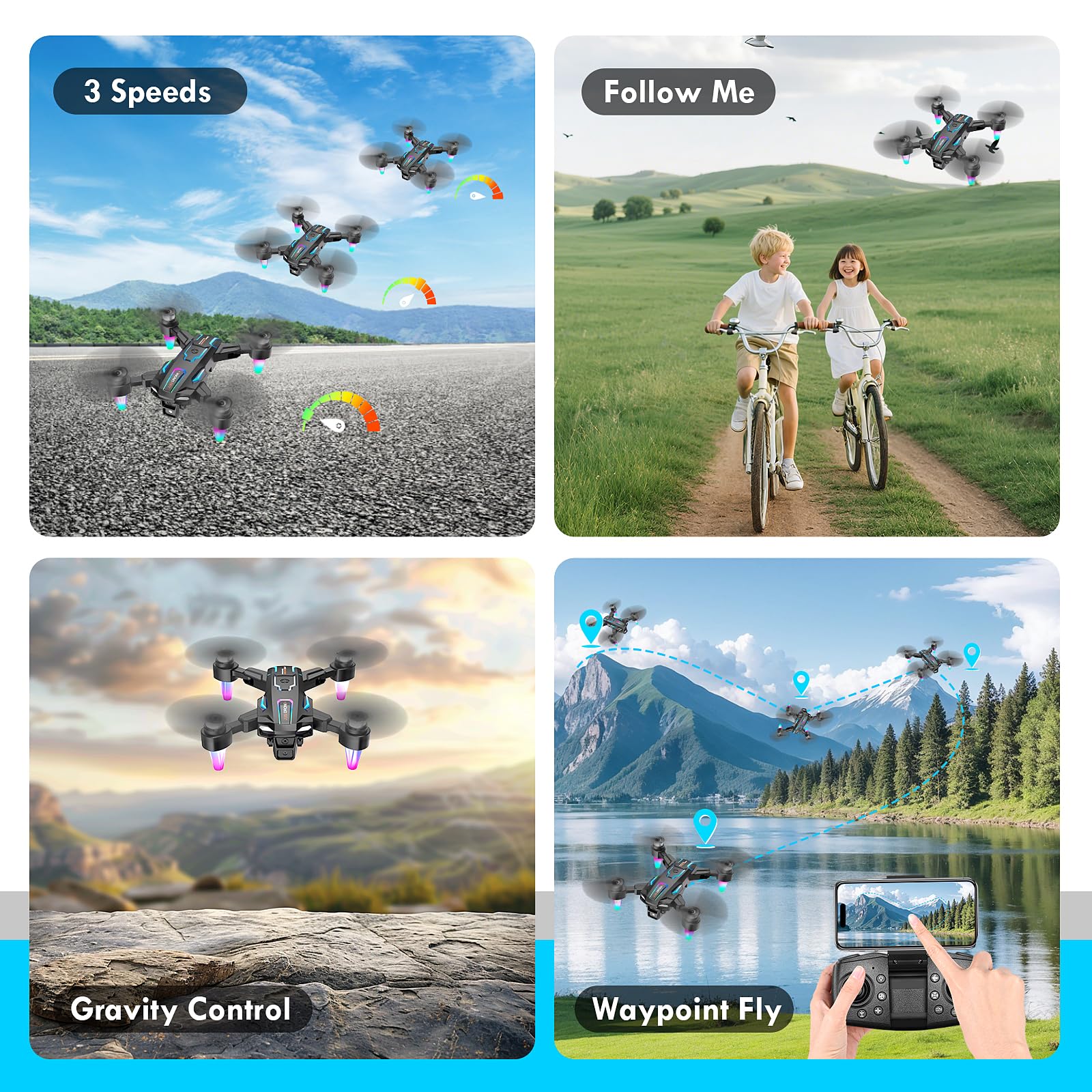Drone con Telecamera 8K, 360°Flip, Wi-Fi, Motore Brushless, Modalità Senza Testa, Decollo/Atterraggio con un Solo Tasto, Volo in Traiettoria, Regali e Giocattoli per Principianti, 2 Batterie (Nero)