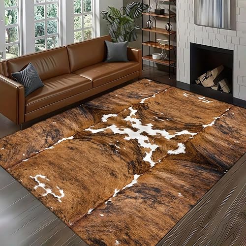 Fouiunler Faux Deer Hide Rug,2x3ft, Brown Faux Fur Animal Skin Machine Washable 