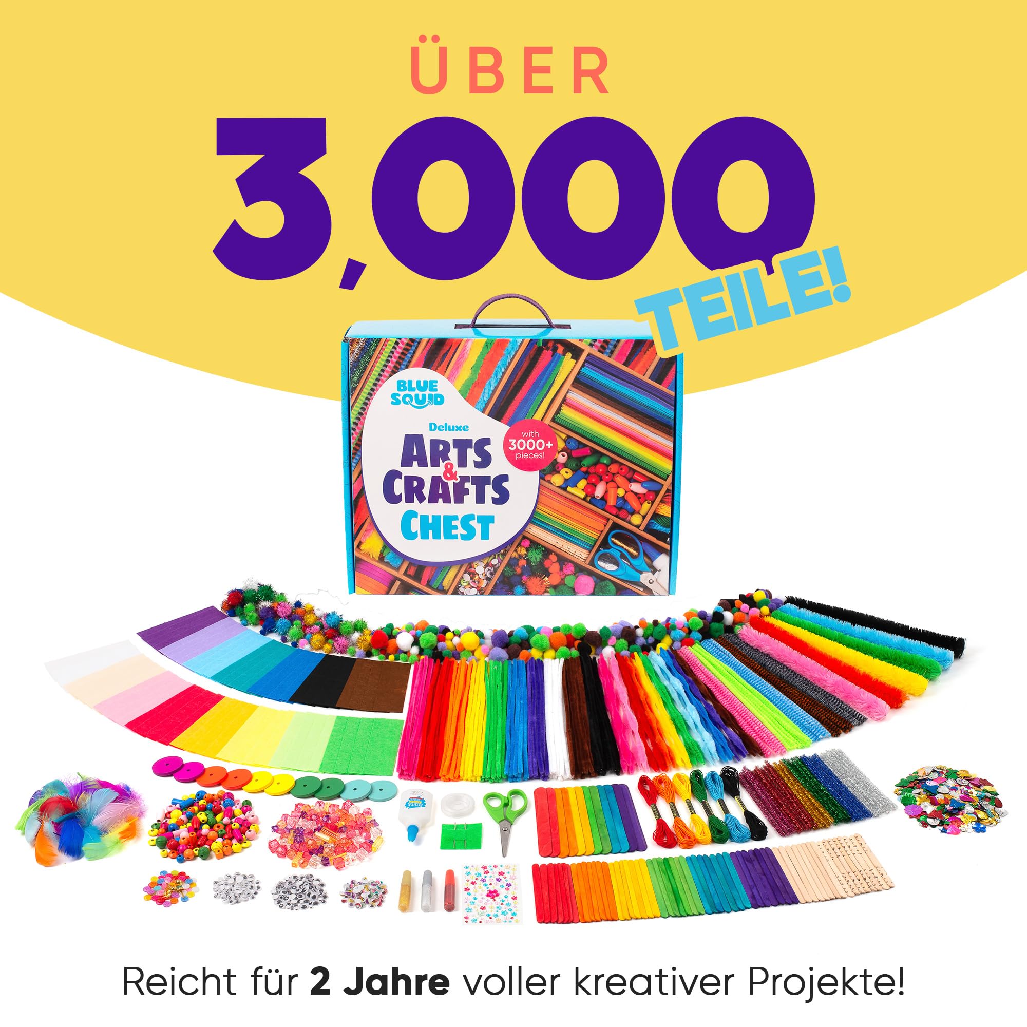Blue Squid Bastelset für Kinder - 3000Pcs Bastelbox bastelkoffer- Basteln für alter ab 4,5,6,7,8,9,10,11,12 Jahre - Deluxe Bastelsachen, kinder bastelset, bastelpapier set, bastelkoffer bastelmaterial