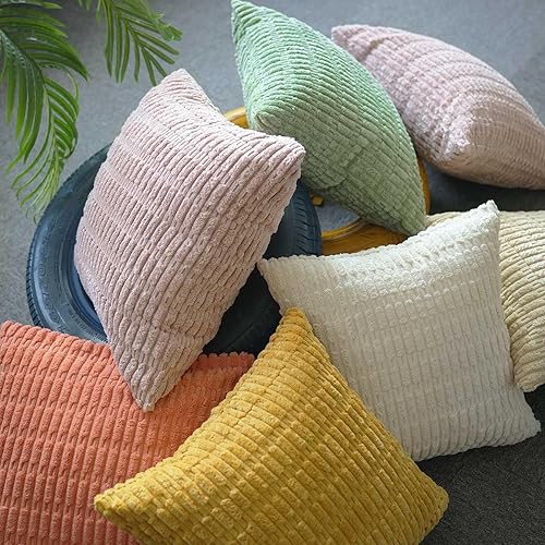 Miniatura 6 de Cyuripu Juego de 2 fundas de almohada de pana de 18 x 18 pulgadas, fundas de cojín decorativas a rayas suaves y acogedoras para sofá, dormitorio,