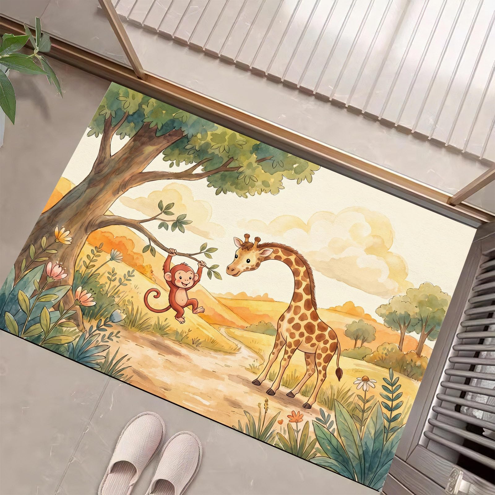 Jaune Chaud Animaux des Prairiespaillasson Durable Et Antidérapant Retient L’Eau Et Les Saletés Facile À Nettoyerpaillasson Interieur80 X 120 Cm Tapis D'Entrée Antidérapant