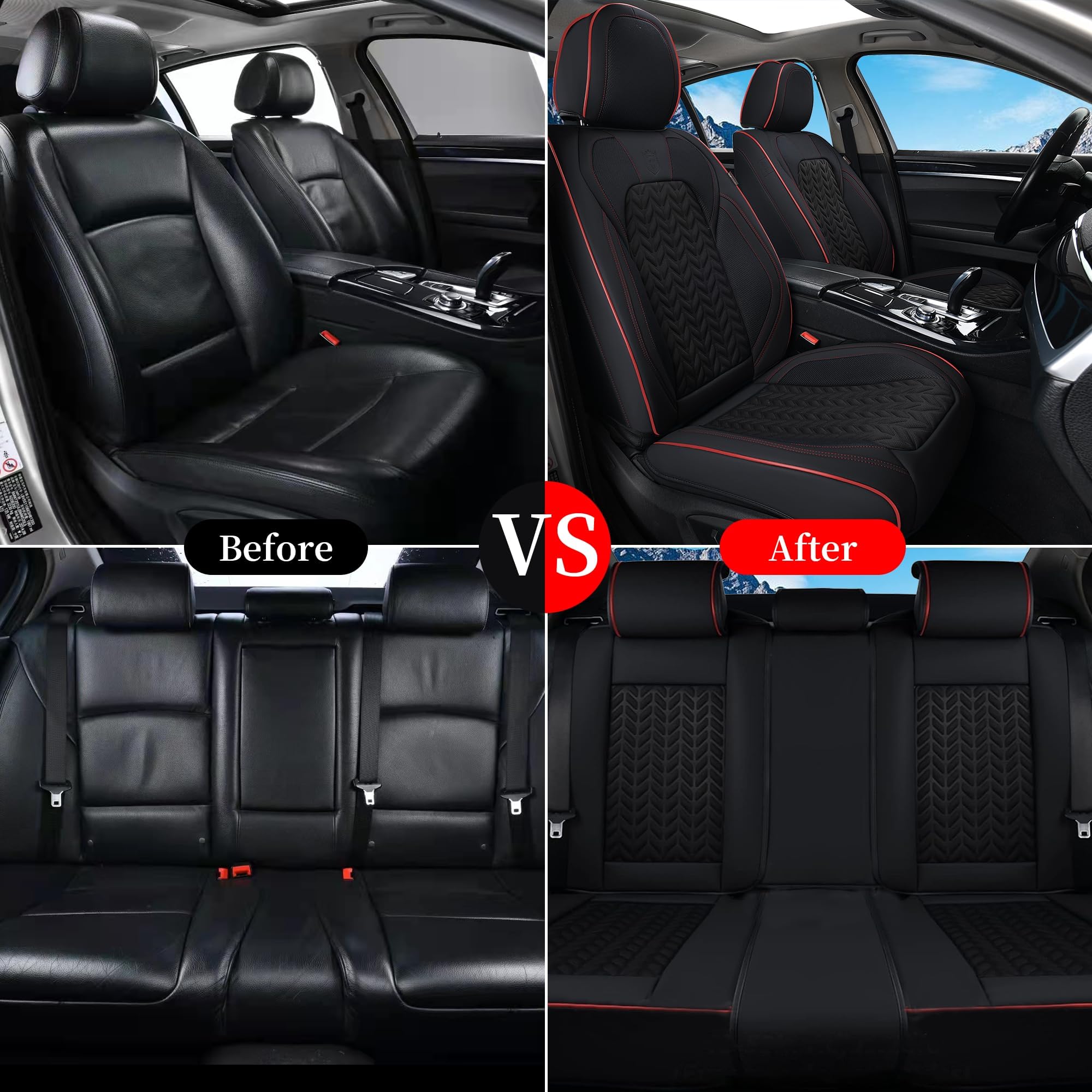 Coverado Housse de siège Voiture Cuir, Respirant Protection Siege Voiture Universelle pour 5 Places avec Soutien Lombaire, Ensembles de Housses de siège imperméable pour berline SUV Pick-up