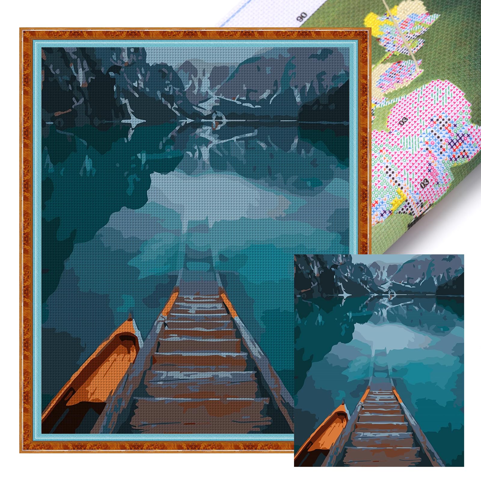 Poetrydraw 11Ctacc-11698__C__40x50 Lake Full 11Ct Diy Stamped Cross Stitch Kits 40X50cm For Beginners Home Decor (11Ctacc-11698 C 40X50)