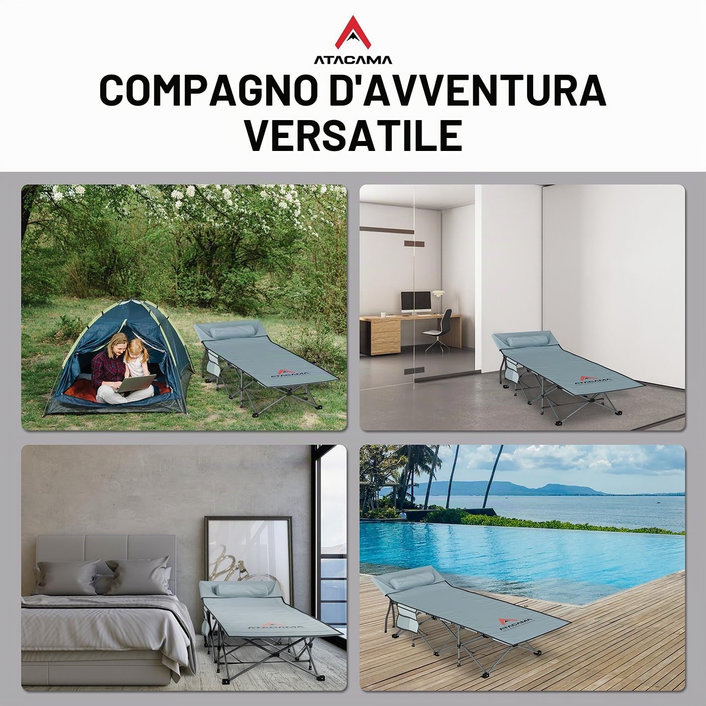 Atacama Lettino da campeggio pieghevole - lettino camping ultraleggero - Lettino ideale per avventure all'aperto, lettino carpfishing - letto da campeggio XXL comodo, portatile lettino da campeggio