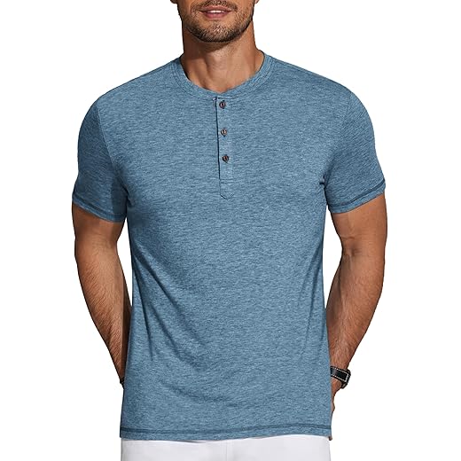 COOFANDY Camisetas masculinas Henley manga curta casual básica verão botão Henley Soild