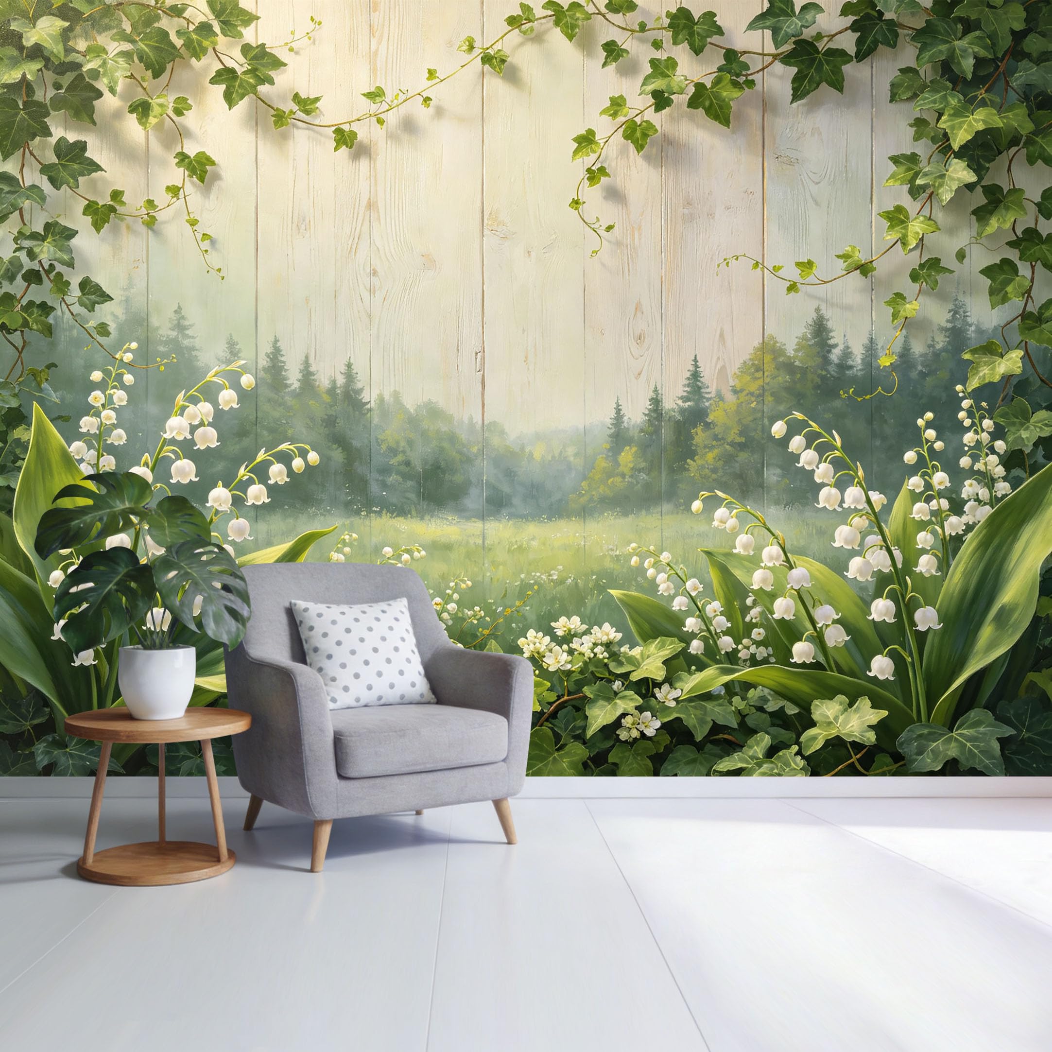 Custom Size Wall Mural Botanical Forest Landscape Lily of the Valley Green Ivy Leaves Floral Nature Scene SelfAdhesive Wall Fabric Removable Wallpaper for Home Office Decor