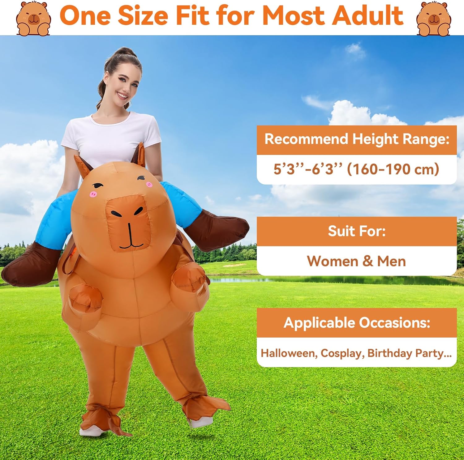 Inflatable Capybara Costume for Adult Blow Up Costumes Halloween Costumes Men Women Funny Ride on Animal Costume for Cosplay Party - Image 3