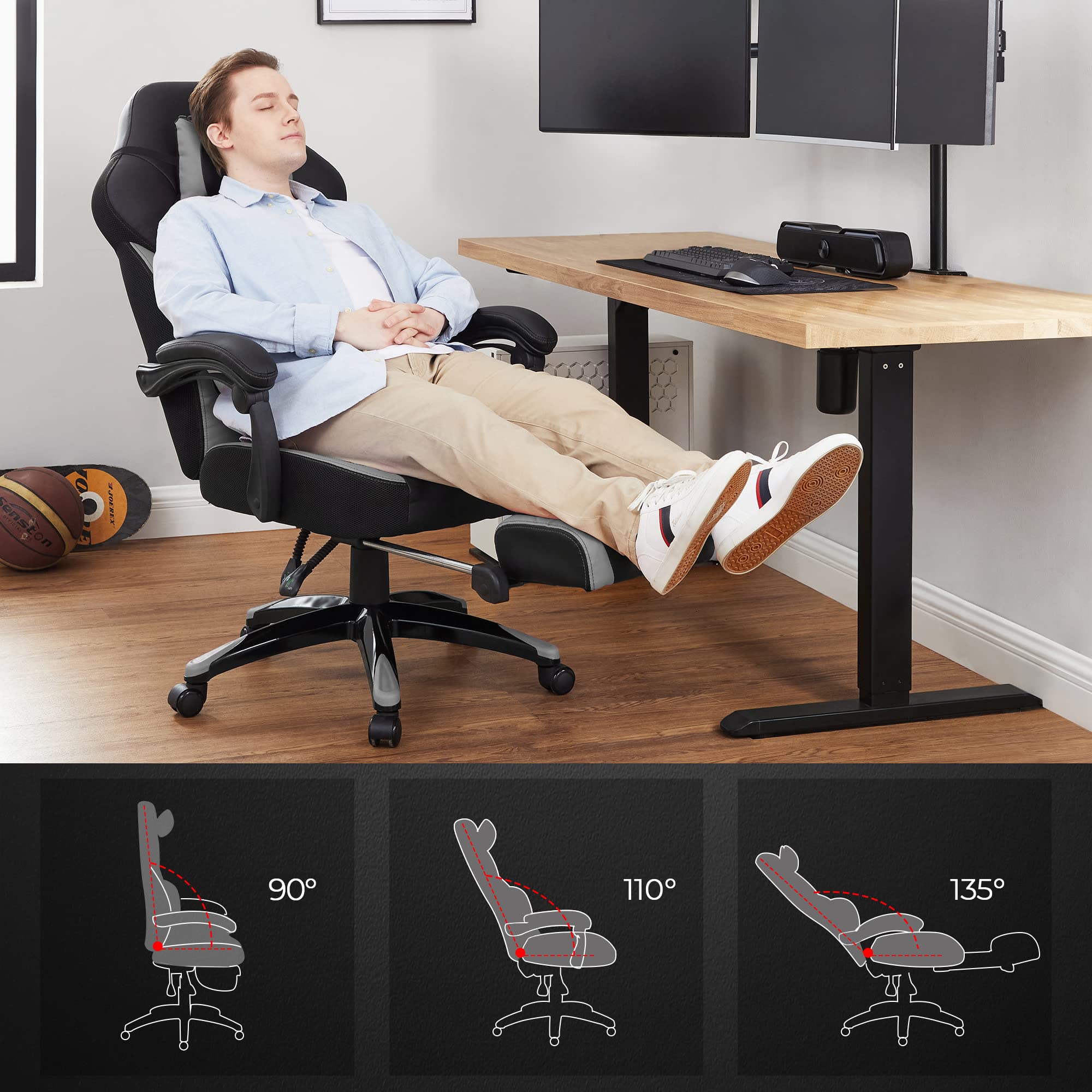SONGMICS Gaming Chair, Office Racing Chair with Footrest, Ergonomic