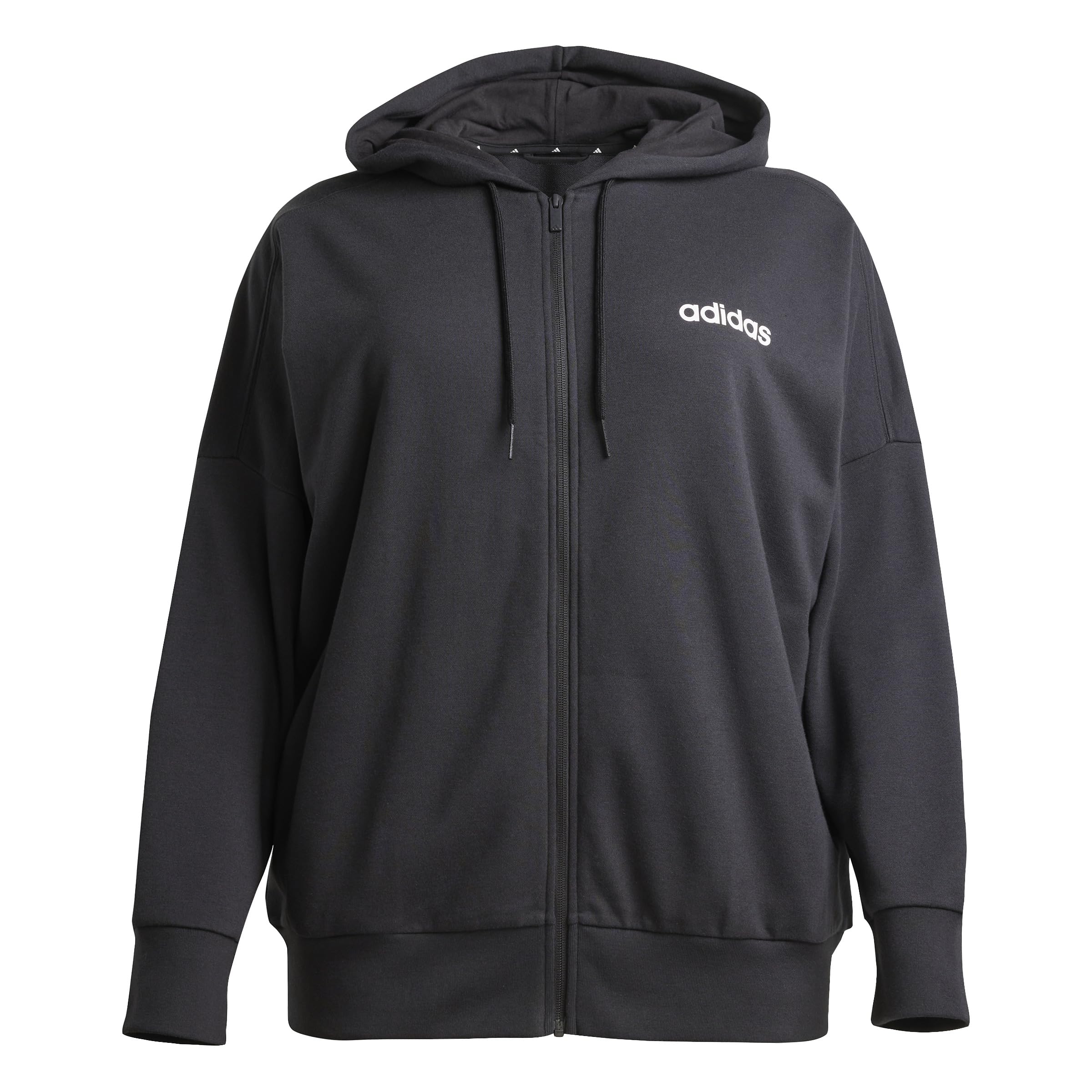 adidas Women's Essentials Linear Full Zip French Terry Hoodie Sweatshirt, Black/White, XXS