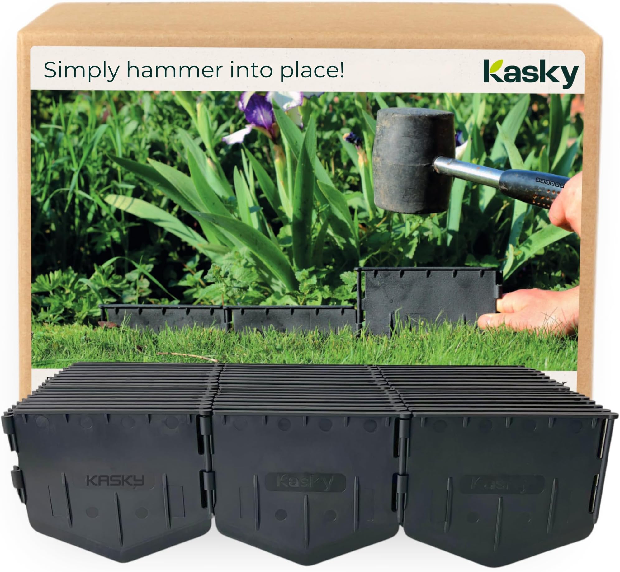 Easy to Install Lawn Edging Border - Simply Hammer into Place, No Trenches to Dig - Durable & Flexible Garden Edging - Invisible Grass & Path Edge from Recycled Plastic - 10.7 m / 35 ft Long