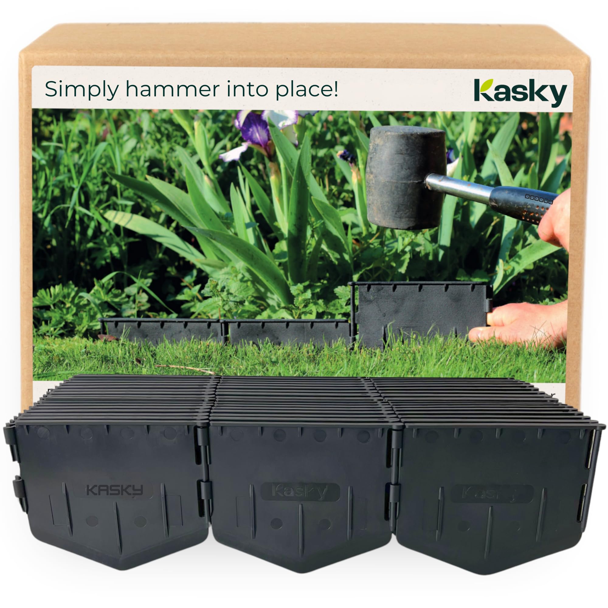 Easy to Install Lawn Edging Border - Simply Hammer into Place, No Trenches to Dig - Durable & Flexible Garden Edging - Invisible Grass & Path Edge from Recycled Plastic - 10.7 m / 35 ft Long