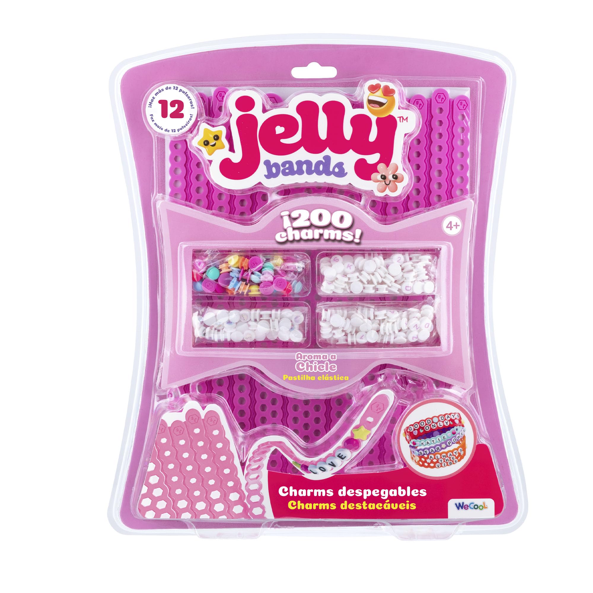 Bizak Jelly Bands Chicle, Pack de Pulseras perfumadas para Crear y Combinar, Incluye Abalorios y Charms 3D, Aroma Dulce y Color Rosa, Desde 4 años (63335564-6)