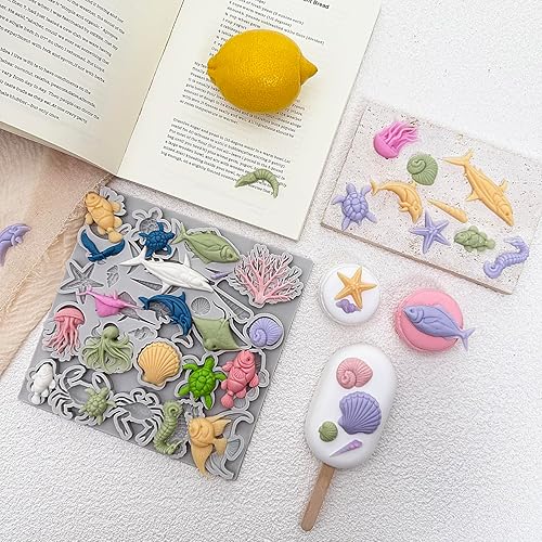 Miniatura 2 de Molde de silicona para pastel de temática marina, concha, coral, concha, tortuga, tiburón, forma de tiburón, para chocolate, caramelo, hielo, canle,